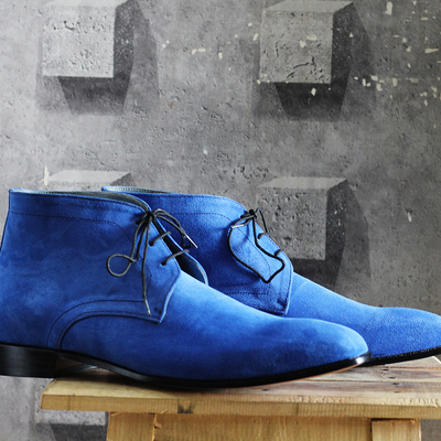 New handmade half ankle blue suede lace up boot for men's  - Thumbnail 4