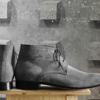 New Handmade Half Ankle Gray Suede Lace Up Boot For Men's  - Thumbnail 1