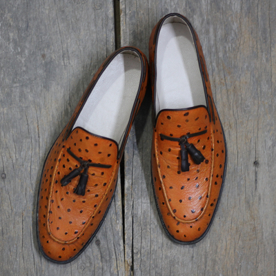 Handmade tan leather tussles loafers shoes for men's - Thumbnail 3