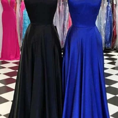 Simple a line long prom dress ,backless prom dress - Thumbnail 4