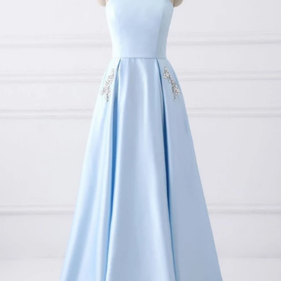 A line floor length strapless light blue prom dress - Thumbnail 5