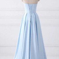 A Line Floor Length Strapless Light Blue Prom Dress - Thumbnail 1