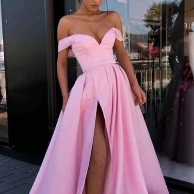 Off shoulder long prom dress with slit, sexy evening dress - Thumbnail 4