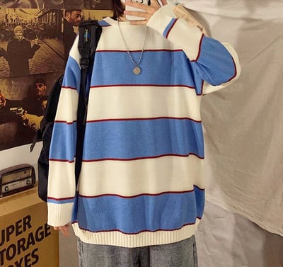 Blue White Stripe Color Block Jumper Sweater