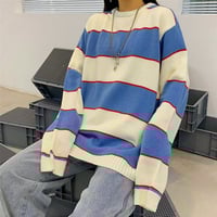 Blue White Stripe Color Block Jumper Sweater - Thumbnail 2