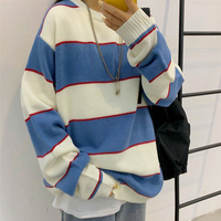 Blue White Stripe Color Block Jumper Sweater - Thumbnail 3