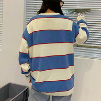 Blue White Stripe Color Block Jumper Sweater - Thumbnail 4