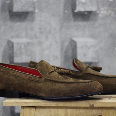 New handmade brown suede tussles loafers shoes for men's - Thumbnail 4