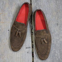 New Handmade Brown Suede Tussles Loafers Shoes For Men's - Thumbnail 1