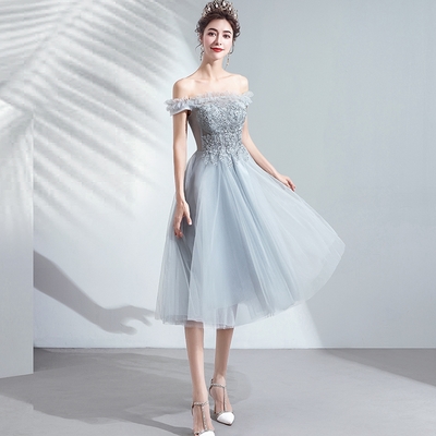 Gray tulle lace short prom dress cocktail dress - Thumbnail 5