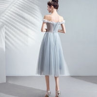 Gray tulle lace short prom dress cocktail dress - Thumbnail 2