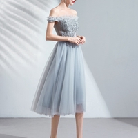 Gray tulle lace short prom dress cocktail dress - Thumbnail 3