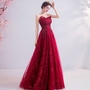 Burgundy lace long prom dress evening dress-1