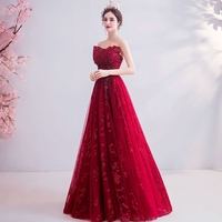 Burgundy lace long prom dress evening dress - Thumbnail 2
