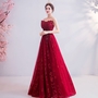 Burgundy lace long prom dress evening dress-2
