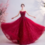 Burgundy lace long prom dress evening dress-3