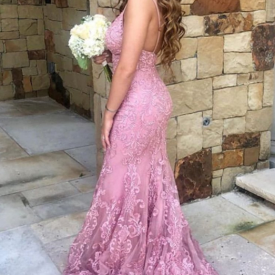 Sexy straps mermaid lace prom dress ,long evening dress - Thumbnail 4