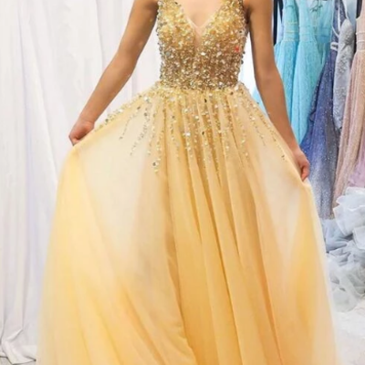 Popular a line beading long prom dress, evening dress 2020 - Thumbnail 5