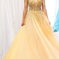 Popular A Line Beading Long Prom Dress, Evening Dress 2020 - Thumbnail 1