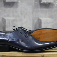 Handmade Whole Cut oxford Navy Blue pointed Toe Shoes - Thumbnail 1