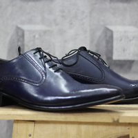 Handmade Whole Cut oxford Navy Blue pointed Toe Shoes - Thumbnail 2
