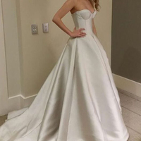 Simple Ball Gown Sweetheart Open Back Satin Wedding Dresses with Train - Thumbnail 1