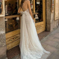 Sexy V-Neck Wedding dresses Lace A-Line Backless Bridal Gown Cheap - Thumbnail 1