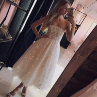 Spaghetti Strap Tea Length Pearl Pink Tulle A Line Homecoming Dress  - Thumbnail 2