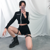  Harajuku Detachable Straps Black Shorts - Thumbnail 3