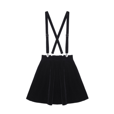 Black harajuku velvet punk skirt with clip straps