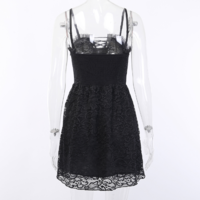 Spaghetti Strap Black Lace Gothic Dress - Thumbnail 3