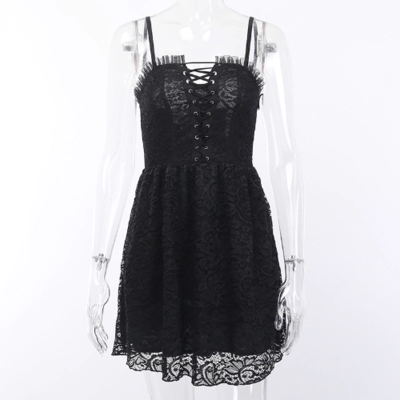 Spaghetti strap black lace gothic dress - Thumbnail 4