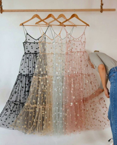 Sparkly Star Spaghetti Straps Fashion Women's Dress