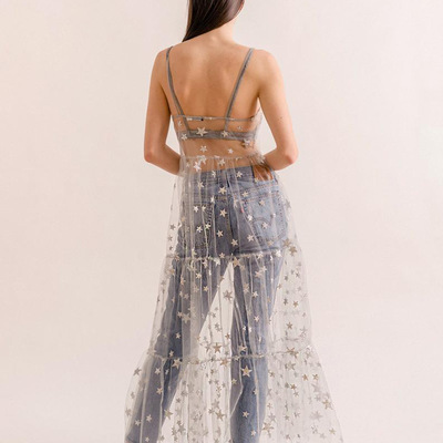 Sparkly star spaghetti straps fashion women's dress