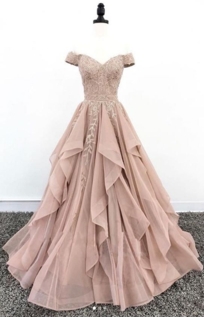 Elegant Off the Shoulder Long Tulle prom dresses.Party Dresses