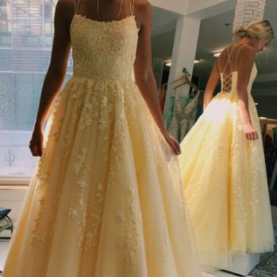 Beauty a-line tulle long prom dresses with lace appliques  - Thumbnail 5