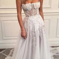 Bohemia A-Line Sweetheart Open Back White Tulle Appliques Wedding Dresses,Charming Beach Wedding Dresses - Thumbnail 2