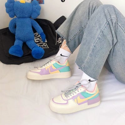 Macaroon pastel color block sneakers shoes - Thumbnail 3