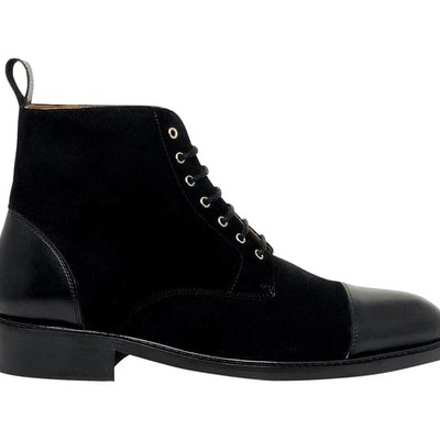 Handmade black cap toe ankle boots men's leather suede boots - Thumbnail 3