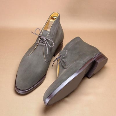 New Handmade Half Ankle Gray Suede Lace Up Boot For Men's 