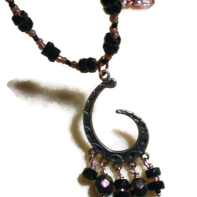 Copper and black moon swirl necklace