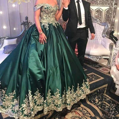 Off the shoulder green prom dresses with appliques for women - Thumbnail 5