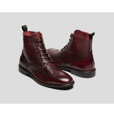 Men's Handmade Burgundy Wing Tip Brogue Leather Lace Up Boot