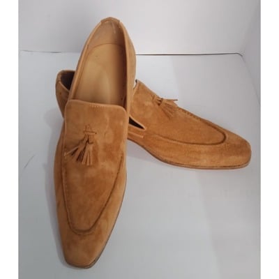 New handmade tan suede tussles loafers shoes for men's - Thumbnail 2