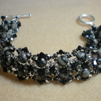 Black Silk Stone and Crystal Sterling Bracelet - Thumbnail 3