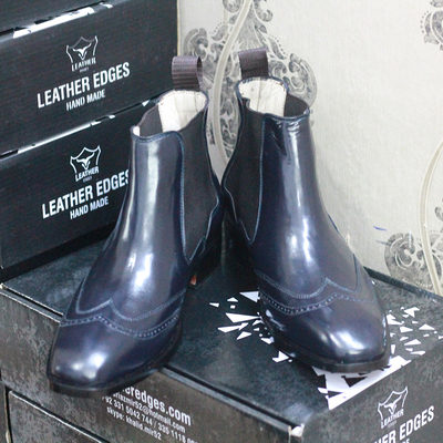 Handmade ankle high black wing tip boots,chelsea leather boot for men's - Thumbnail 5