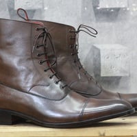 Handmade Brown Cap Toe Ankle Boots Men's Leather Lace Up Boot - Thumbnail 1