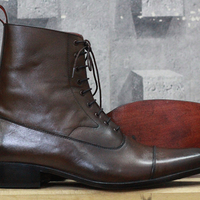 Handmade Brown Cap Toe Ankle Boots Men's Leather Lace Up Boot - Thumbnail 2