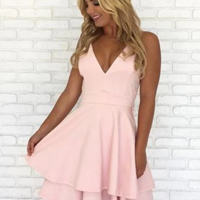 Cute spaghetti strap a line pink short homecoming dresses - Thumbnail 5