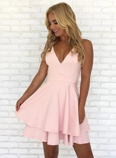 Cute Spaghetti Strap A Line Pink Short Homecoming Dresses